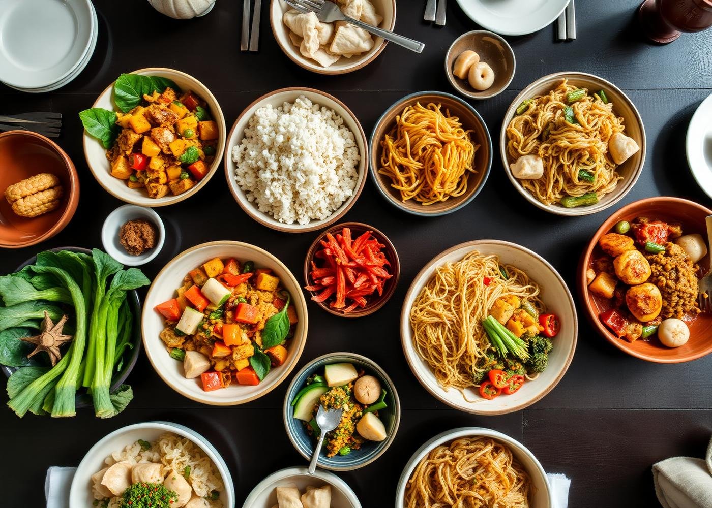 Buffet asiático por kilo con arroces, salteados y noodles